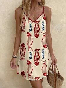 Sylviya 女士休闲印花迷你连衣裙，适合秋冬季穿着