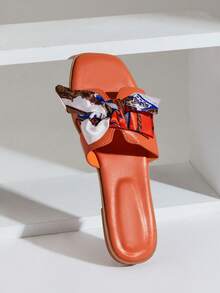Solezae Sandalias planas con decoración de cinta elegante para mujer - Naranja - Ver 7
