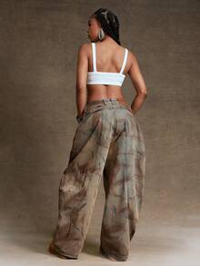 Denimoi Wide Barrel Leg Unique Washed Denim Jeans Fashionable Streetwear - Medium Wash - View 5