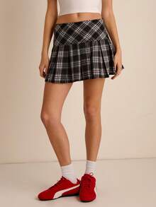 SHEIN EZwear 格子百褶裙 - 黑與白 - 查看 3