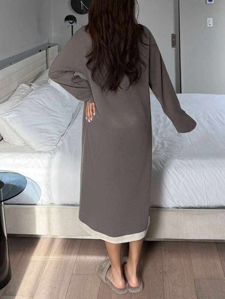 Minimalist Contrast Color 2 In 1 Loose Mid-Length Women Nightgown