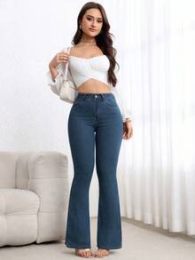 SHEIN Essnce 女士纯色休闲牛仔裤 - 霧霾藍 - 查看 5