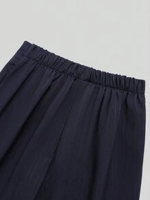 女童纹理竖条纹黑色阔腿纽扣细节裤