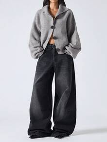 LYSMO Women's Casual Single-Breasted Drop Shoulder Long Sleeve Knitted Cardigan, Autumn/Winter