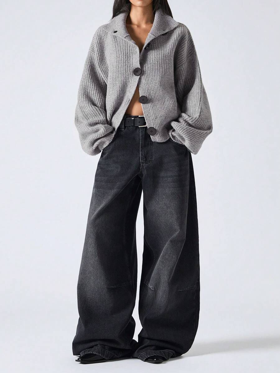 LYSMO Women's Casual Single-Breasted Drop Shoulder Long Sleeve Knitted Cardigan, Autumn/Winter