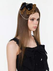 ROMWE Goth 1个Y2K时尚豹纹浪漫爱心极简发夹，适合大学、音乐节、约会等场合。 - 棕色 - 查看 3