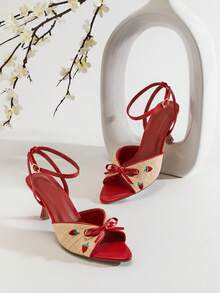 SHUZIA Women's Almond Toe Strawberry Prints Ankle Strap Raffia Heeled Sandals Valentine's Day - Multicolor - View 5