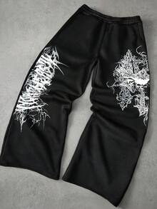 PAVTROS 男士哥特街头风骷髅暗黑摇滚图案运动裤，适合户外音乐节、休闲外出、送给男友/老公的礼物、周年纪念礼物，黑色 - 黑色 - 查看 2