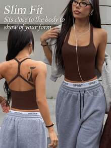 Dewbera 女士无缝瑜伽运动文胸无钢圈健身短款运动背心跑步文胸 - 咖啡棕 - 查看 2