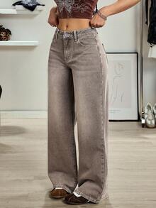 SHEIN Tall Women's Casual Versatile Straight Leg Jeans, Flattering - Brown - View 5