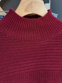 SHEIN LUNE Femmes Tricot ample à col montant, épaules tombantes, couleur unie, décontracté, pour tous les jours et les trajets, automne/hiver - Rouge foncé - Voir 3