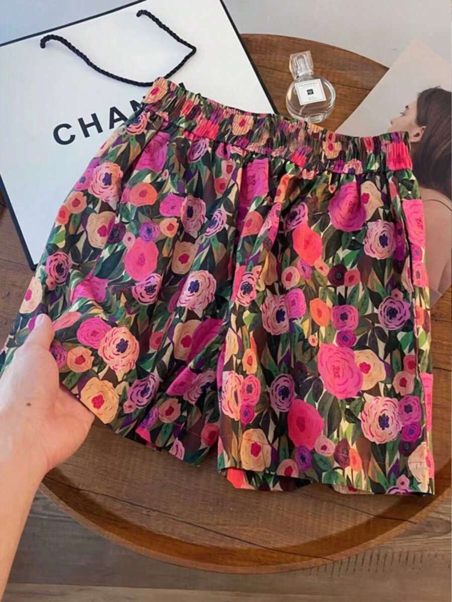 Resyla 女士碎花弹力腰带休闲度假短裤 - 彩色 - 查看 1