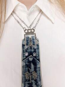 ROMWE Grunge Punk Y2K朋克金属戒指配饰，多眼口袋设计，做旧边缘领带，女士个性酷炫独特装饰品 - 水鴨藍 - 查看 2