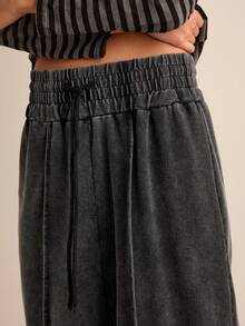 Easelle 女式高腰宽松喇叭运动裤（仿旧黑灰色），秋冬款 - 黑色 - 查看 3