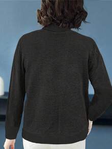 EMERY ROSE 纯色高领长袖休闲毛衣，长袖上衣，针织套头衫，秋冬款 - 黑色 - 查看 2