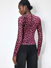 Maija Women's Fashion Leopard Print Twist Front Fitted Top, Suitable For Urban Commute, Business Casual, Elegant For Dates, Weddings, Vacations In Spring/Summer - Pink - View 6