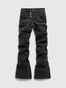 ROMWE MEN Casual Men's Metal Rivet Layered Denim Jeans - Brown - View 1