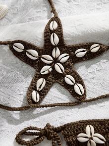 Swim Vcay 女士米色钩针贝壳和海星手工波西米亚风沙滩比基尼罩衫