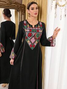 Al Najma Women's Turkish Maxi Dress & Arabic Traditional Abaya - Black - View 6