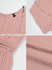 EMERY ROSE Solid Surplice Neck Butterfly Sleeve A-Line Dress Burgundy Color Women Outfit - Pink - View 8