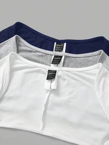 SHEIN BASICS 3件套休闲纯色针织圆领短款女式上衣 - 藏蓝色 - 查看 3