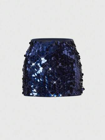 Fairycore Minigonna con paillettes di colore solido in stile Y2K per taglie forti