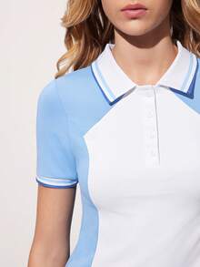 CourtClass Women's Sporty Casual Contrast Color Button Half-Zip Tennis Polo Shirt