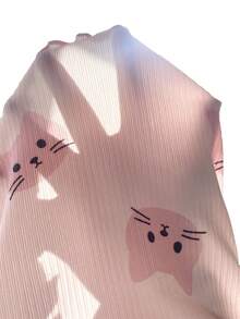 2pcs Kids/Young Girls Cute Bow Decor Ruffle Trim Round Neck Short Sleeve Top And Pants Knit Comfortable Fitted Pajama Set - Pink - View 7