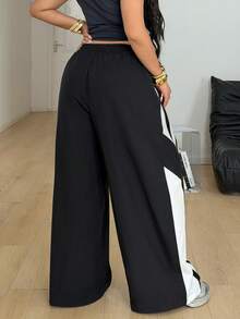 Coolane Pantalones cargo de paracaídas con bloques de color, estilo streetwear para conciertos y salidas, de tela tejida con parches, para mujer talla grande en primavera y verano - Negro - Ver 6