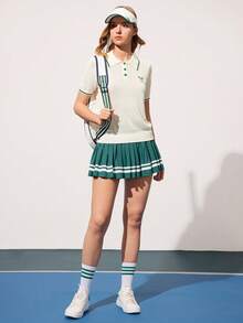 Suéter deportivo para mujer, polo de punto de manga corta - Blanco - Ver 5