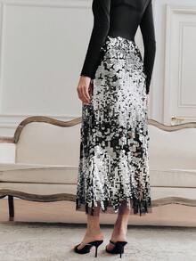 Anewsta Women's New Sequin & Beaded Elegant Ball Gown Skirt - Silver - View 2