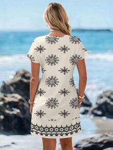 Sylviya Casual Minimalist V-Neck Short Dress For Women, Suitable For Spring/Summer Spring,Vacation - Multicolor - View 2