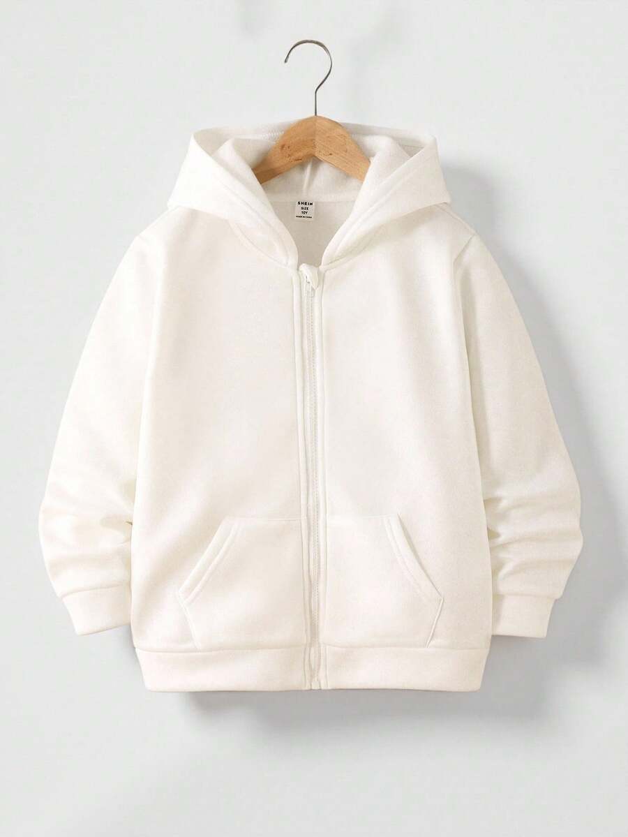 SHEIN Vacaura Áo nỉ trơn màu, kiểu dáng thường ngày, dành cho bé trai tuổi teen, thích hợp cho mùa Thu/Đông. - trắng - Xem 1