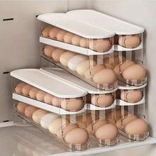 1Pc Automatic Double-Layer Egg Holder - 12-14 Eggs Capacity, Hinged Sliding Design, Keeps Eggs Fresh, Non-Food-Contact Plastic, Refrigerator & Kitchen Organizer - Multicolor - View 9