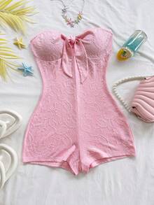 Soleia 女士春夏度假白色针织纹理系带抹胸连体衣，修身性感浪漫，适合派对、约会、情人节、嘉年华、海滩游轮、下午茶等场合。 - 彩色 - 查看 3