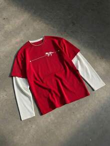 SWAVVY NEW YEAR Men's Minimalist Printed Round Neck T-Shirt Matching Couple Clothes Couple Outfits Sets Couple Twinning Outfits Men Women Matching Outfits Red Matching T-Shirts - Red - View 7