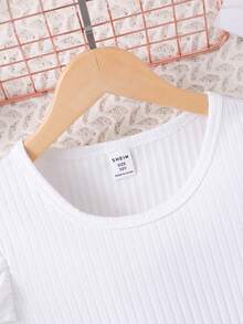 Tween Girl Solid Ribbed Cap Sleeve T-Shirt & Faux Pearl Studded Skort Set Summer Holiday - Blue - View 4