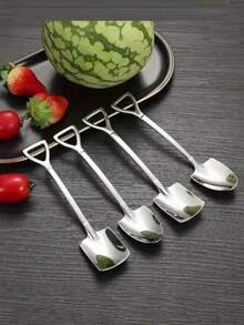 2Pcs/4Pcs Portable Stainless Steel Spoons, Creative Dessert Watermelon Scoops, Fruit Ice Cream Spoons For Halloween, Christmas Gift Party Dining - Multicolor - View 10