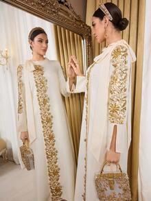 Al Najma 优雅白色高端晚礼服，阿拉伯风格女装 - 白色 - 查看 2