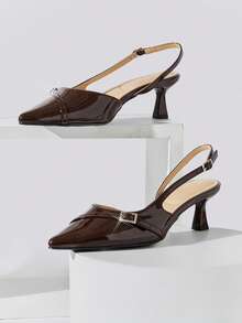 SHUZIA Women's Elegant Pointed Toe Sling-Back Strap Kitten Heel Pumps Valentine's Day - Chocolate Brown - View 7