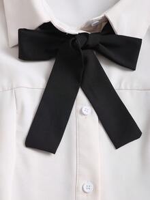 Sweetra Bow Decor Front Button Elegant Long Sleeve Shirt - Apricot - View 3