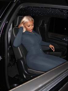 Slaydiva 2025 Autumn New Halloween Birthday Party Banquet College Style Student Daily Casual Cruise Travel Viral Streetwear Sexy Club Y2K Punk Racing Motorcycle Inspired Women 2pcs Set: Long Sleeve Irregular Hem Zipper Jacket + Brown Skinny Pants, Fuzzy Ribbed Fabric, Heather Gray, Autumn/Winter Grey 2 Piece Set Legging Two Piece Set - Multicolor - View 3