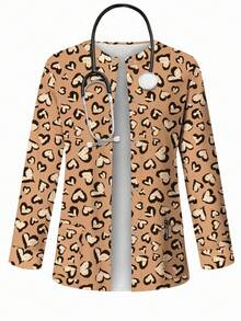 PopScrub 女士休闲爱心印花开衫外套，适合搭配护士服，春夏款