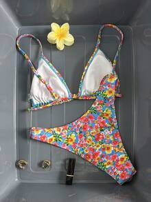 Swim Mod 女士热带印花两件套比基尼套装，休闲度假装 - 彩色 - 查看 4