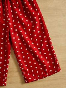 SHEIN 女婴休闲波点无袖连体衣，带小立领 - 紅色 - 查看 3