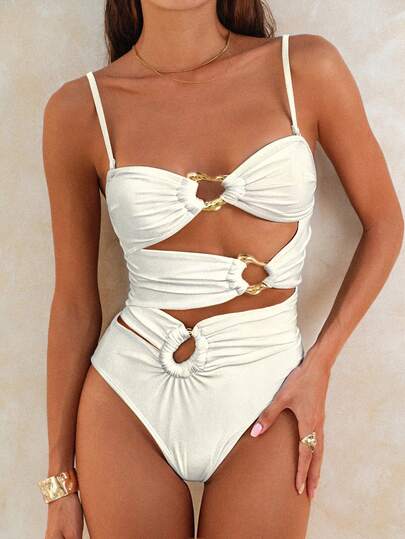 Swim Chiccia Metallic Shiny Elegant Solid Color One Piece Swimsuit For Women