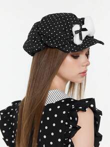 ROMWE Grunge Punk 1pc Punk Style Circular Hollow Rivet Beret Hat, Y2K Round Pendant Newsboy Cap, Daily Personalized Fashion Item - Black - View 5