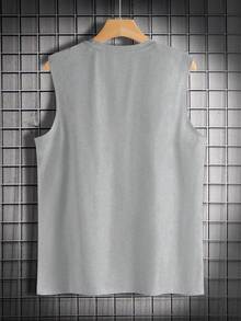 Manfinity Homme 男士极简印花无袖背心 - 淺灰色 - 查看 2