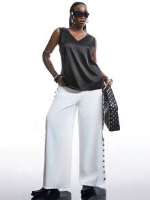 SHEIN EZwear Plus Size Casual Commuter Simple Solid Satin Camisole - Black - View 6