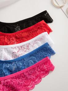 SHEIN 10pcs/Pack Women's Lace Thong Panties, Elegant & Comfortable Underwear - Multicolor - View 5